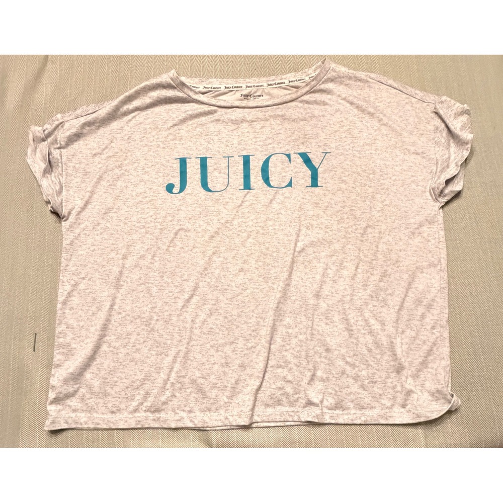 Juicy Couture Women Large Gray Teal Graphic Sleepwear Pajama Top 8843-118